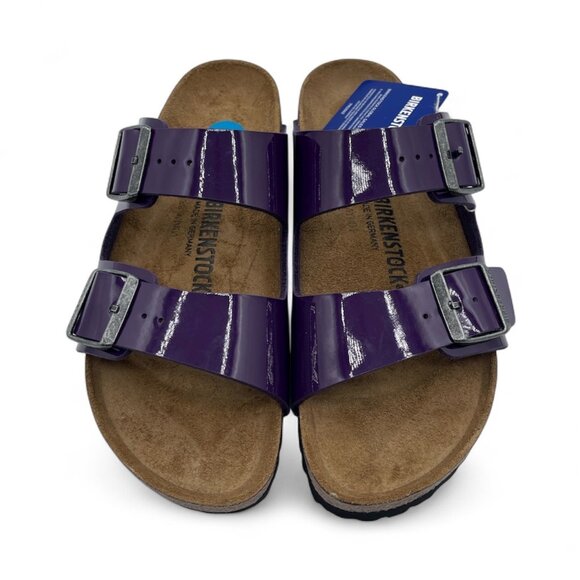 Birkenstock Arizona Gizeh Plum Purple Patent Sandals Slides Thongs BF Flip Flops - Picture 3 of 6
